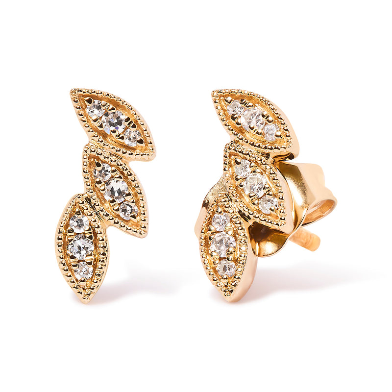Bids.com 10K Yellow Gold 1/10 Cttw Diamond Triple Leaf Stud Earring (H-I Color, I1-I2 Clarity) Earrings
