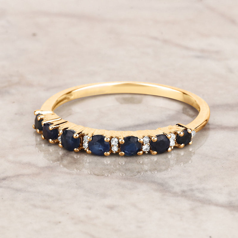 Bids.com 0.43 Carat Genuine Blue Sapphire and White Diamond 14K Yellow Gold Ring Rings