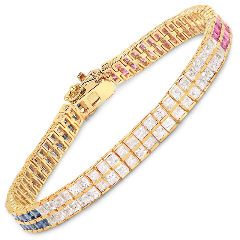 Bids.com 14K Yellow Gold Plated 9.52 Carat Genuine Blue Sapphire and White Sapphire .925 Sterling Silver Bracelet Bracelets