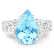 Bids.com 5.50 Carat Genuine Swiss Blue Topaz and White Topaz .925 Sterling Silver Ring Rings