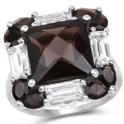 Bids.com 7.43 Carat Genuine Smoky Quartz & White Topaz .925 Sterling Silver Ring Rings