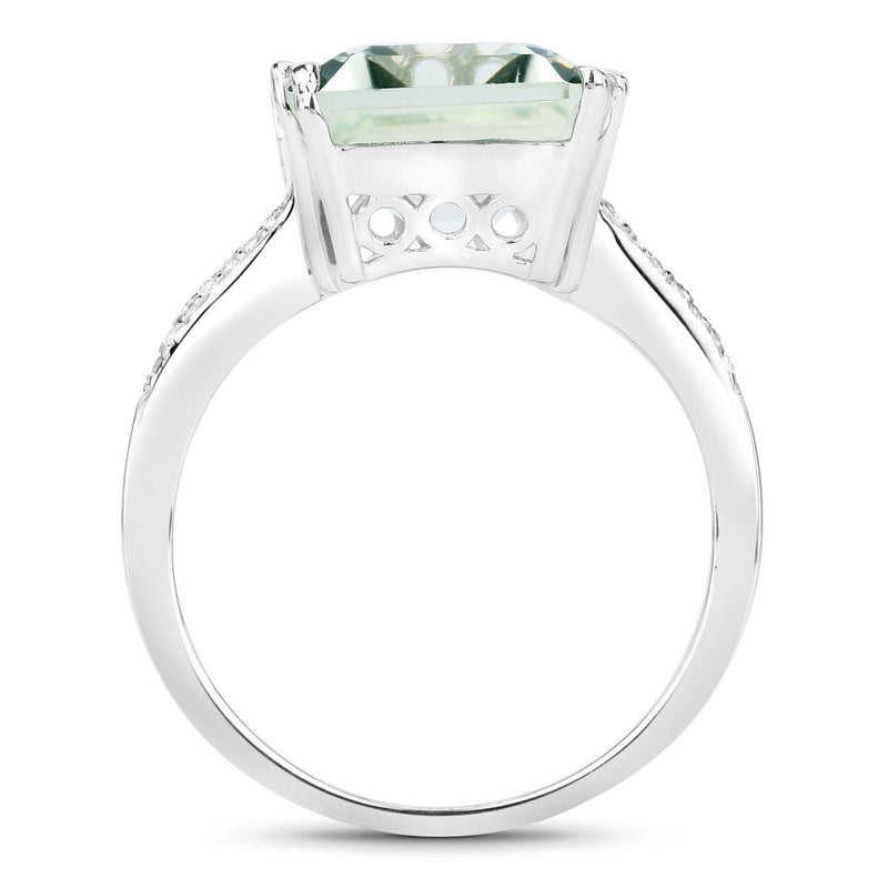 Bids.com 10.64 Carat Genuine Green Amethyst and White Topaz .925 Sterling Silver Ring Rings