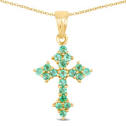 Bids.com 14K Yellow Gold Plated 1.05 Carat Genuine Zambian Emerald .925 Sterling Silver Pendant Pendants
