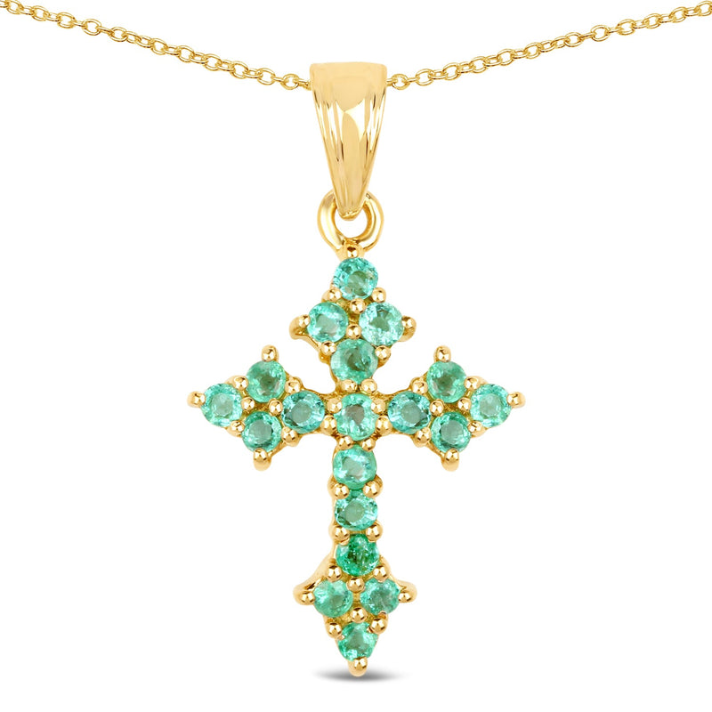 Bids.com 14K Yellow Gold Plated 1.05 Carat Genuine Zambian Emerald .925 Sterling Silver Pendant Pendants