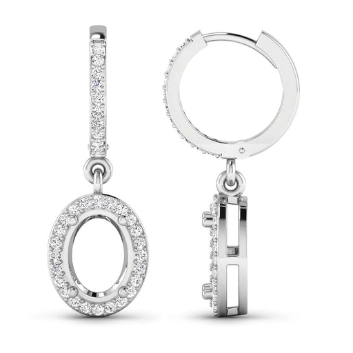 Bids.com 0.32 Carat Genuine White Diamond 14K White Gold Semi Mount Earrings - holds 8x6mm Oval Gemstones Earrings