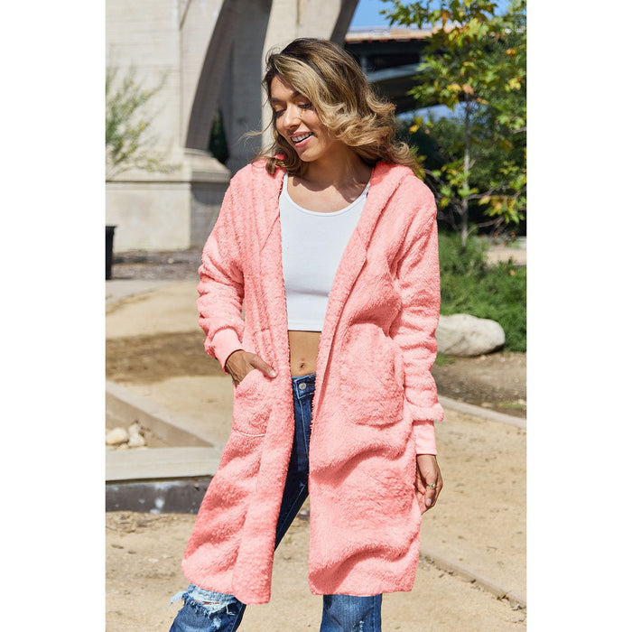 Double Take Hooded Teddy Bear Jacket with Thumbholes