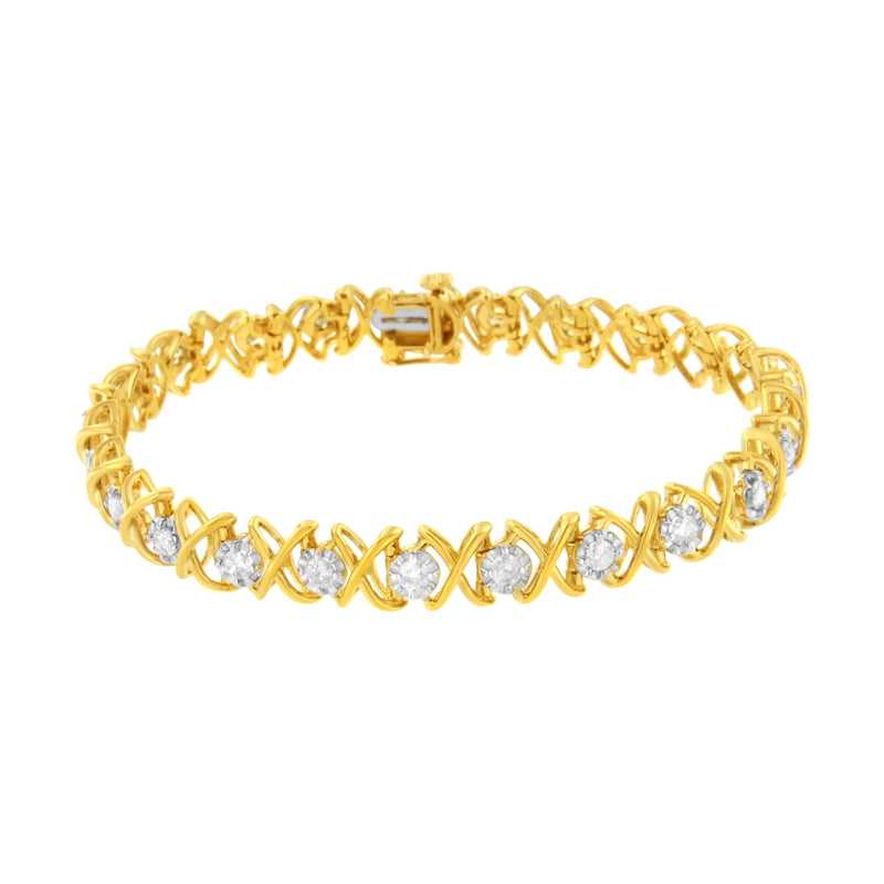 Bids.com 10K Yellow Gold Plated Sterling Silver 2 cttw Diamond "XOXO" Bracelet (J-K Clarity, I1-I2 Color) - Size 7.25" Bracelets