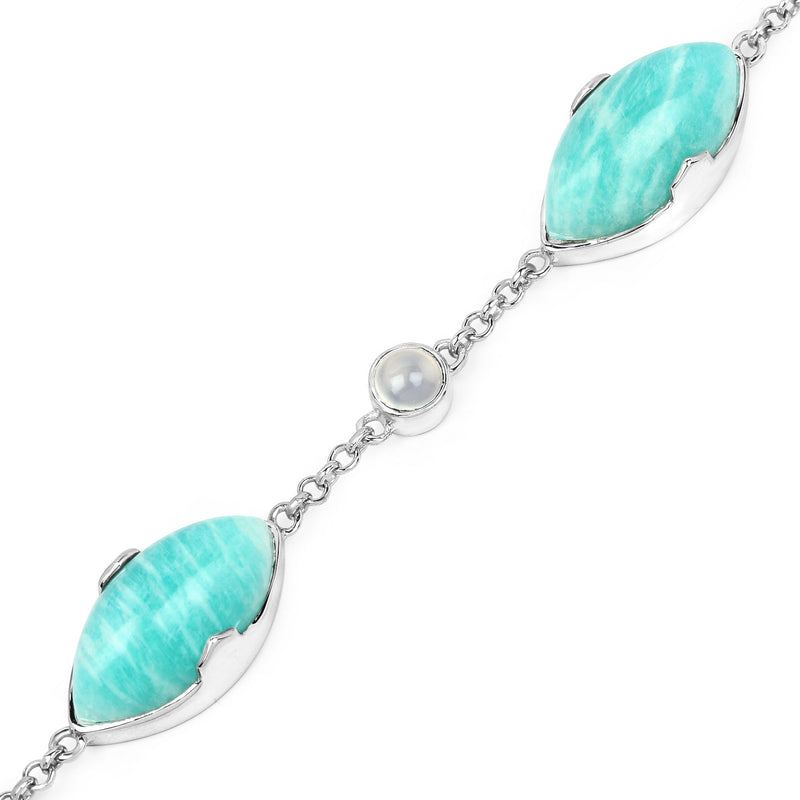 Bids.com 29.70 Carat Genuine Amazonite and White Agate .925 Sterling Silver Bracelet Bracelets