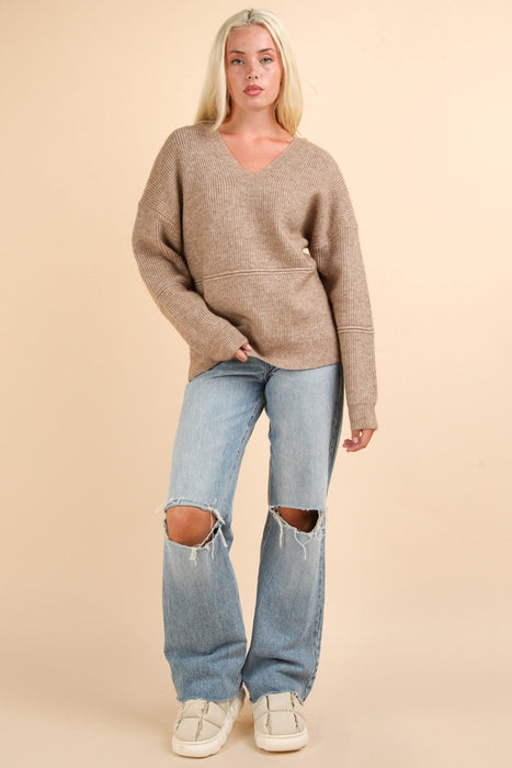 Cozy Oversized Seam Detail Drop Shoulder Hooded Sweater