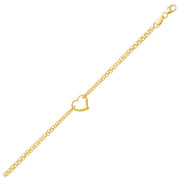 Bids.com 14k Yellow Gold Double Rolo Chain Anklet with an Open Heart Station Accessories