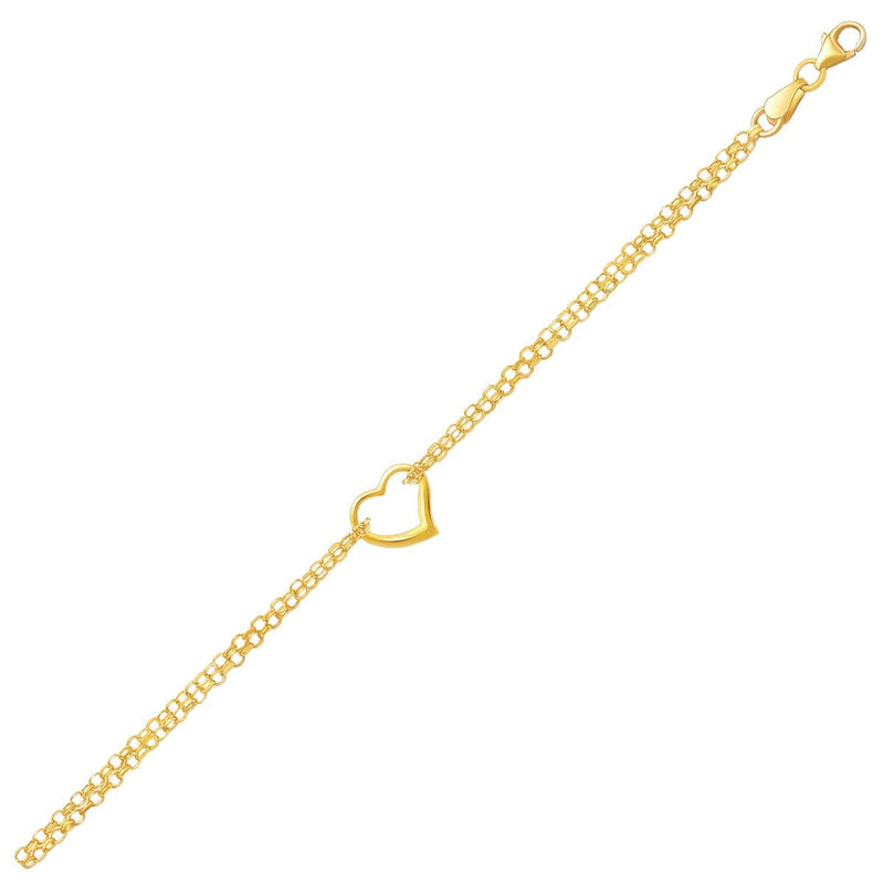 Bids.com 14k Yellow Gold Double Rolo Chain Anklet with an Open Heart Station Accessories