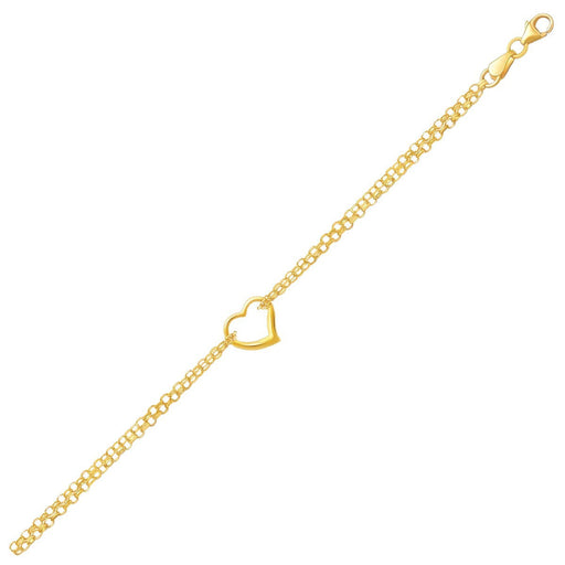 Bids.com 14k Yellow Gold Double Rolo Chain Anklet with an Open Heart Station Accessories
