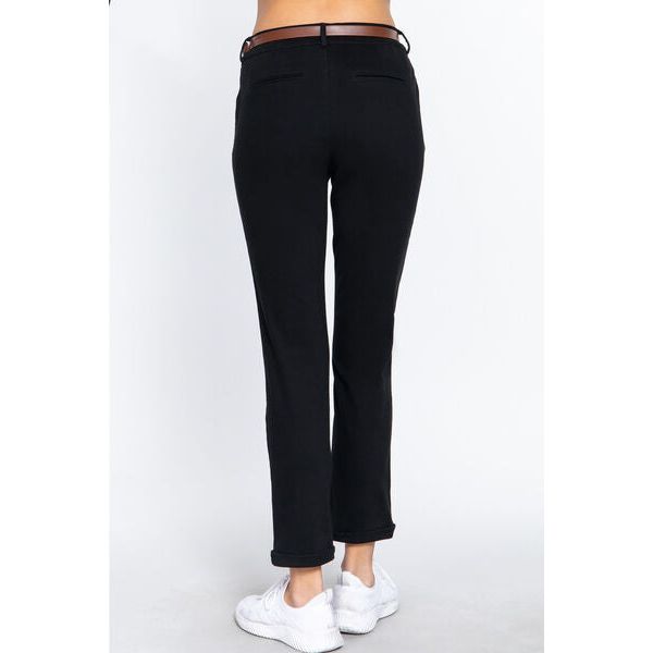 Cotton-Span Twill Straight Pants in Black