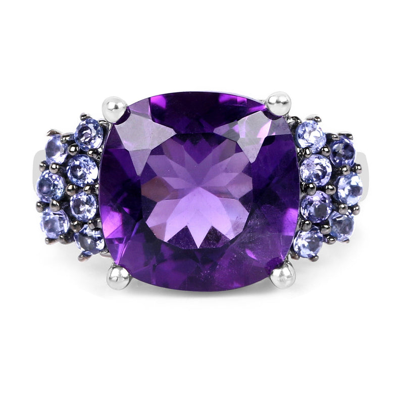 Bids.com 6.34 Carat Genuine Amethyst and Tanzanite .925 Sterling Silver Ring Rings