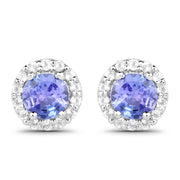 Bids.com 3.77 Carat Genuine Tanzanite and White Topaz .925 Sterling Silver 3 Piece Jewelry Set (Ring, Earrings, and Pendant w/ Chain) Jewelry Sets