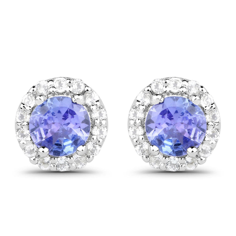 Bids.com 3.77 Carat Genuine Tanzanite and White Topaz .925 Sterling Silver 3 Piece Jewelry Set (Ring, Earrings, and Pendant w/ Chain) Jewelry Sets