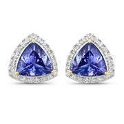 Bids.com 3.82 Carat Genuine Tanzanite and White Diamond 14K Yellow Gold Earrings Earrings