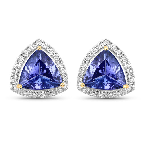 Bids.com 3.82 Carat Genuine Tanzanite and White Diamond 14K Yellow Gold Earrings Earrings