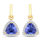 Bids.com 3.86 Carat Genuine Tanzanite and White Diamond 14K Yellow Gold Earrings Earrings