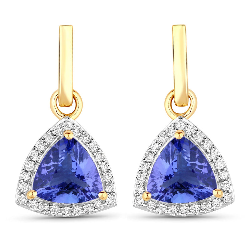 Bids.com 3.86 Carat Genuine Tanzanite and White Diamond 14K Yellow Gold Earrings Earrings