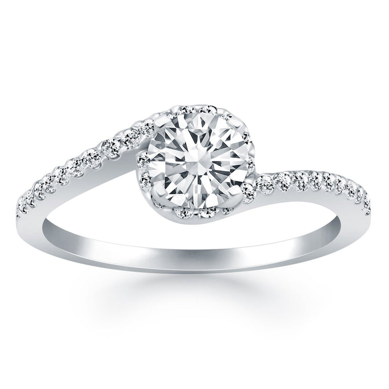 Bids.com 14k White Gold Bypass Swirl Diamond Halo Engagement Ring Rings