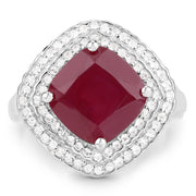 Bids.com 5.86 Carat Glass Filled Ruby and White Topaz .925 Sterling Silver Ring Rings
