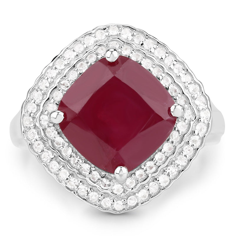 Bids.com 5.86 Carat Glass Filled Ruby and White Topaz .925 Sterling Silver Ring Rings