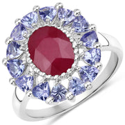Bids.com 3.70 Carat Glass Filled Ruby and Tanzanite .925 Sterling Silver Ring Rings