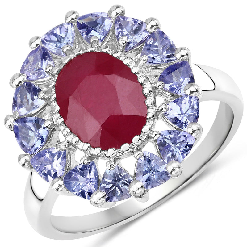 Bids.com 3.70 Carat Glass Filled Ruby and Tanzanite .925 Sterling Silver Ring Rings