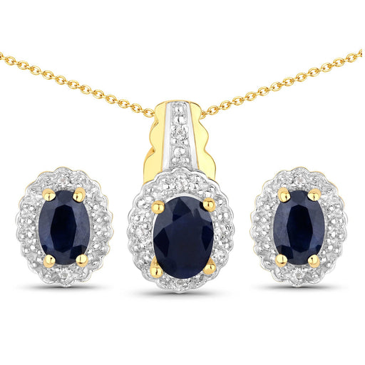 Bids.com 1.96 Carat Genuine Black Blue Sapphire and White Topaz .925 Sterling Silver Jewelry Set Jewelry Sets