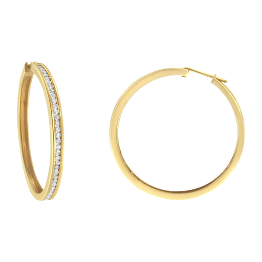 Bids.com 10KT Yellow Gold 1 cttw Slim Diamond Hoop Earrings (I-J Color, I1-I2 Clarity) Earrings