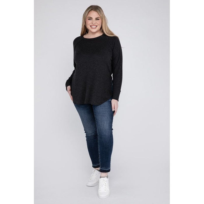 Plus Melange Baby Waffle Long Sleeve Top