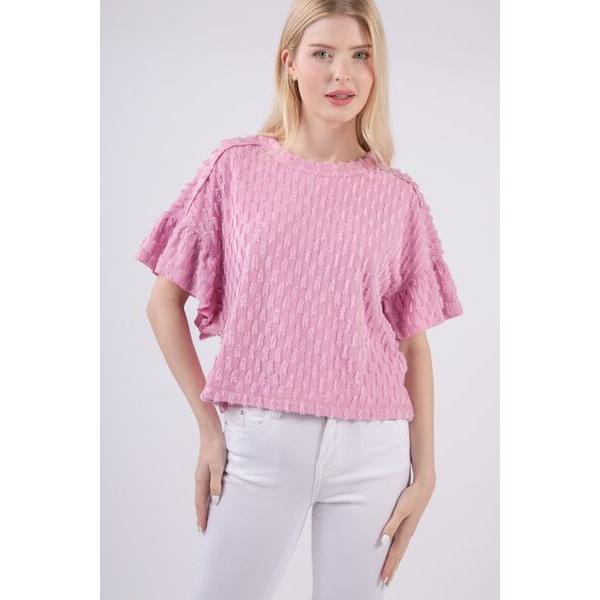 VERY J Texture Ruffle Short Sleeve Top