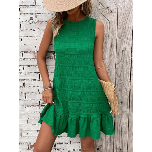 Textured Tied Round Neck Sleeveless Dress