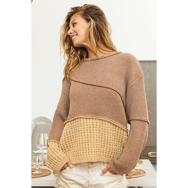 BiBi Texture Detail Contrast Drop Shoulder Sweater