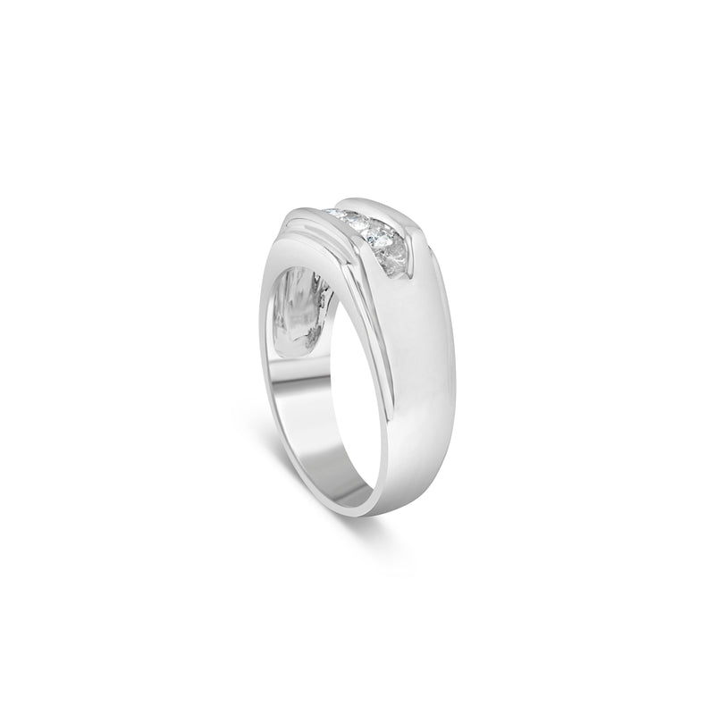 Bids.com Men's .925 Sterling Silver 1/3 Cttw Diamond Channel Set 3 Stone Ring Band (I-J Color, I3 Clarity) - Ring Size 10 Rings