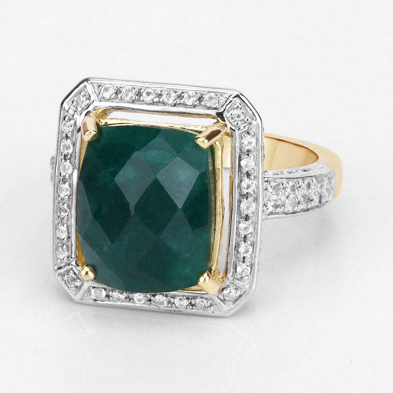 Bids.com 5.18 Carat Dyed Emerald and White Topaz .925 Sterling Silver Ring Rings
