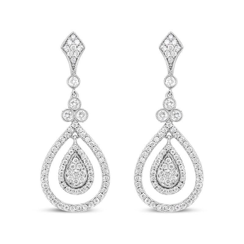 Bids.com 18K White Gold 1 1/4 Cttw Round Diamond Openwork Teardrop-Shaped Dangle Earrings (F-G Color, VS1-VS2 Clarity) Earrings