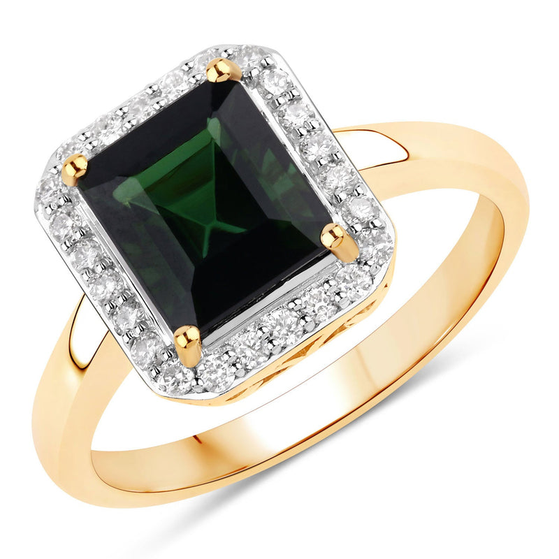 Bids.com 3.02 Carat Genuine Green Tourmaline and White Diamond 14K Yellow Gold Ring Rings