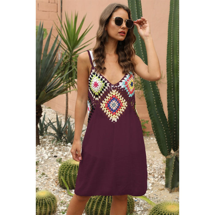 Geometric V-Neck Spaghetti Strap Cover Up Dress