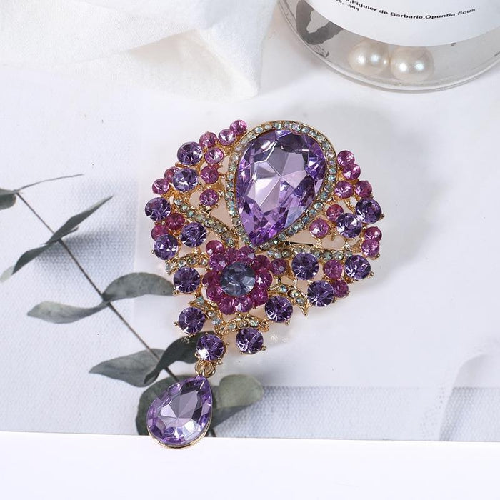 Rhinestone Teardrop Brooch