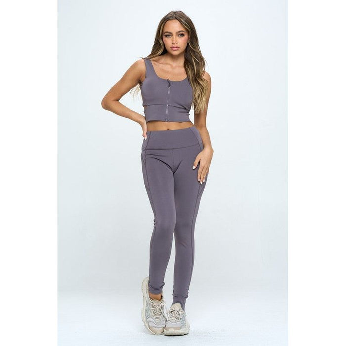 Zip Up Crop Sports Tank Top Set