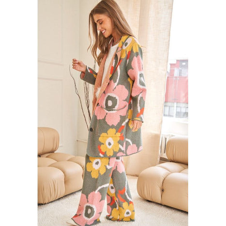 Flower Printed Casual Cozy Full Long Wide Pants