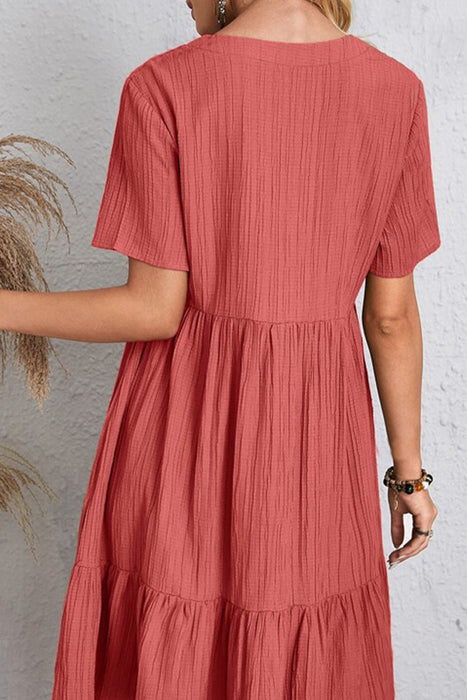 Ruched V-Neck Short Sleeve Dress