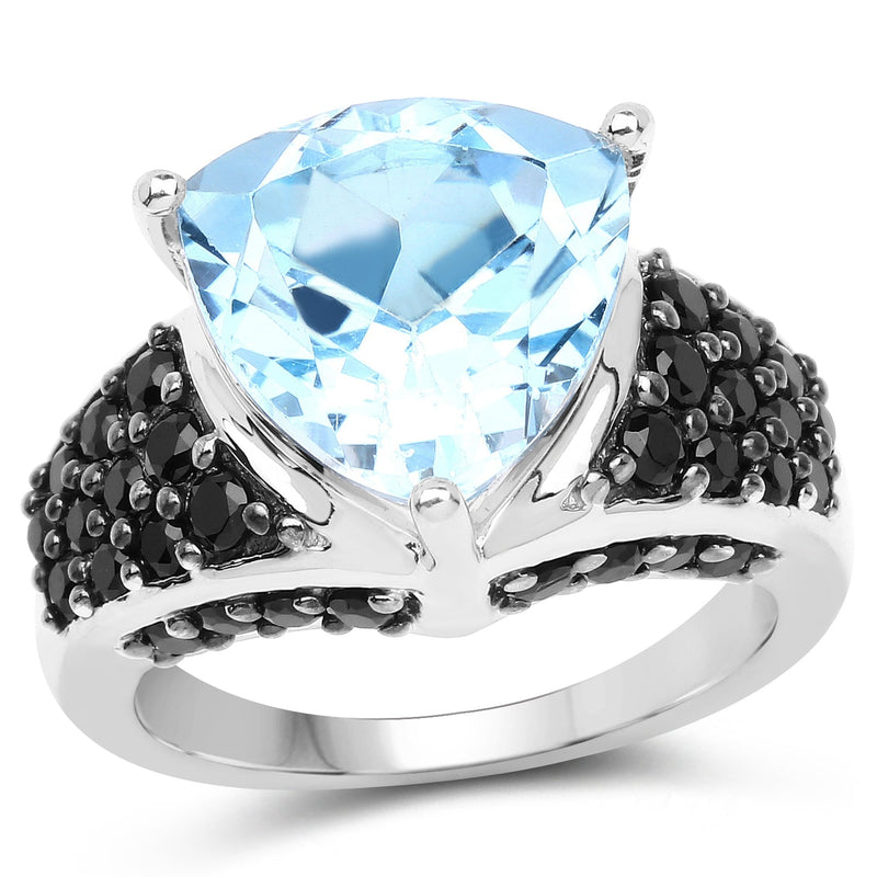 Bids.com 5.49 Carat Genuine Blue Topaz and Black Spinel .925 Sterling Silver Ring Rings