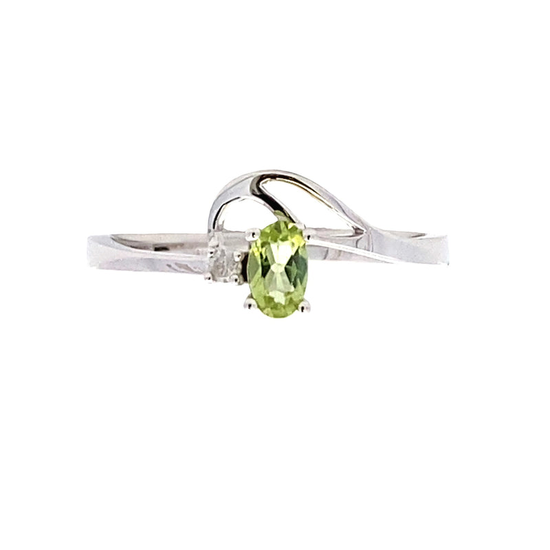 Bids.com .02ct Peridot Diamond Ring 10KT White Gold Rings