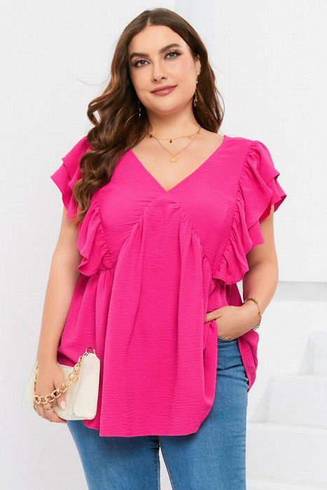 Ruffle V Neck Tie Back Tunic Top