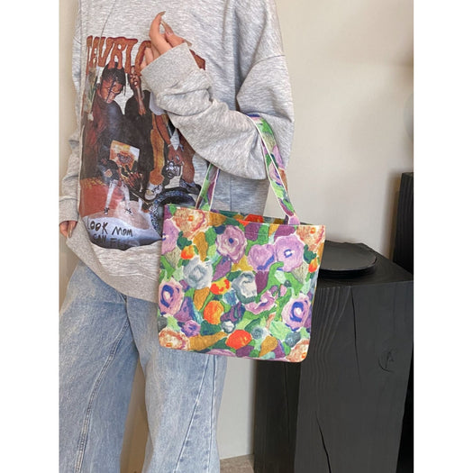 Printed Canvas Handbag with Zipper