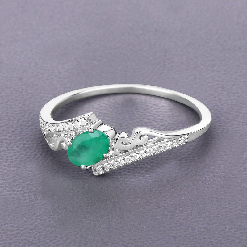 Bids.com 0.51 Carat Genuine Zambian Emerald and White Diamond 14K White Gold Ring Rings