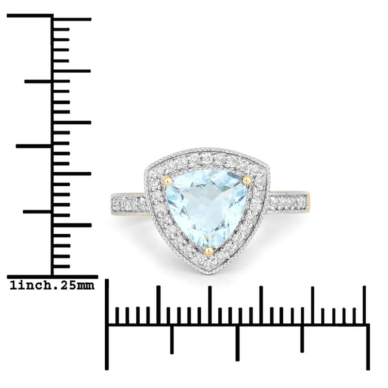 Bids.com 1.58 Carat Genuine Aquamarine and White Diamond 14K Yellow Gold Ring Rings